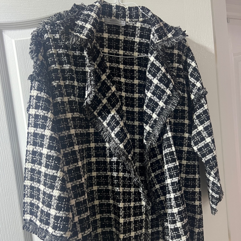 Black and White Plaid Women's Coat